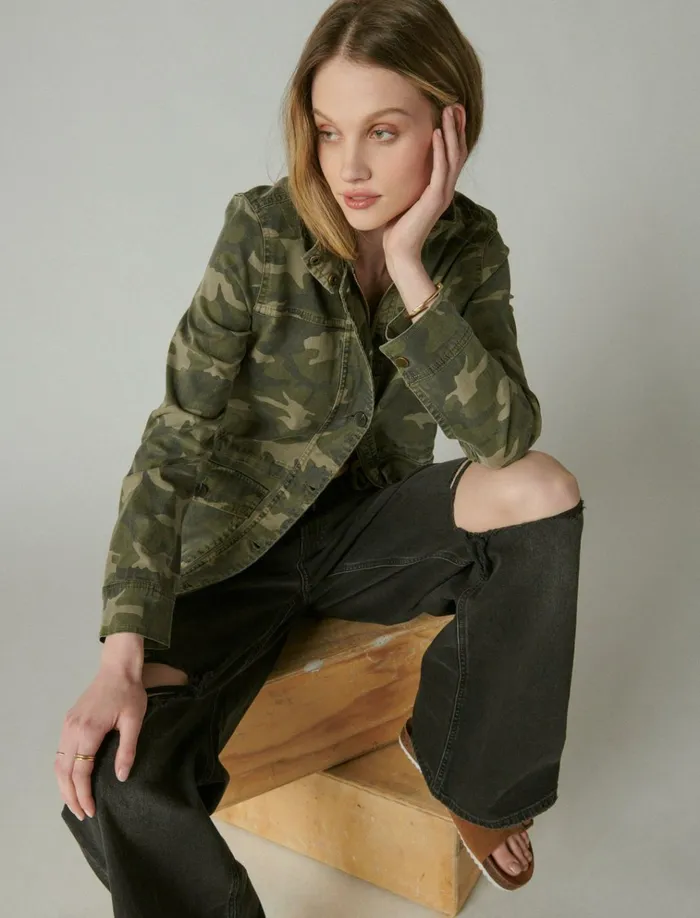 Camo Printed Utility Jacket Green Multi Women Lucky Brand Jackets and Outerwear