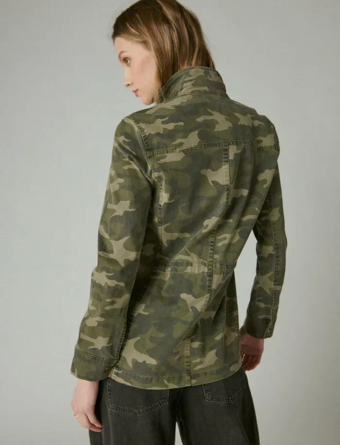 Camo Printed Utility Jacket Green Multi Women Lucky Brand Jackets and Outerwear