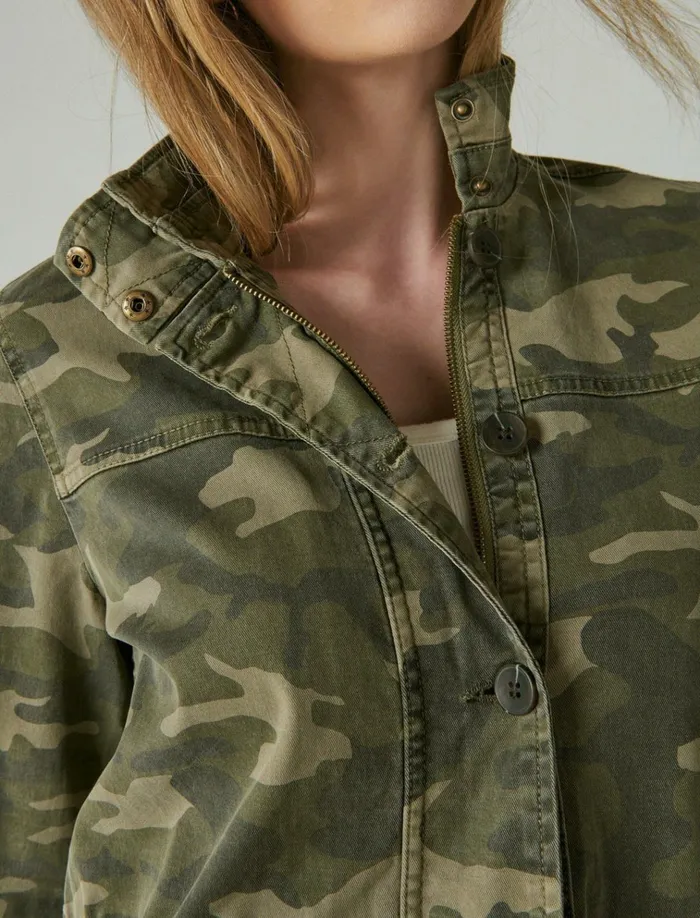 Camo Printed Utility Jacket Green Multi Women Lucky Brand Jackets and Outerwear