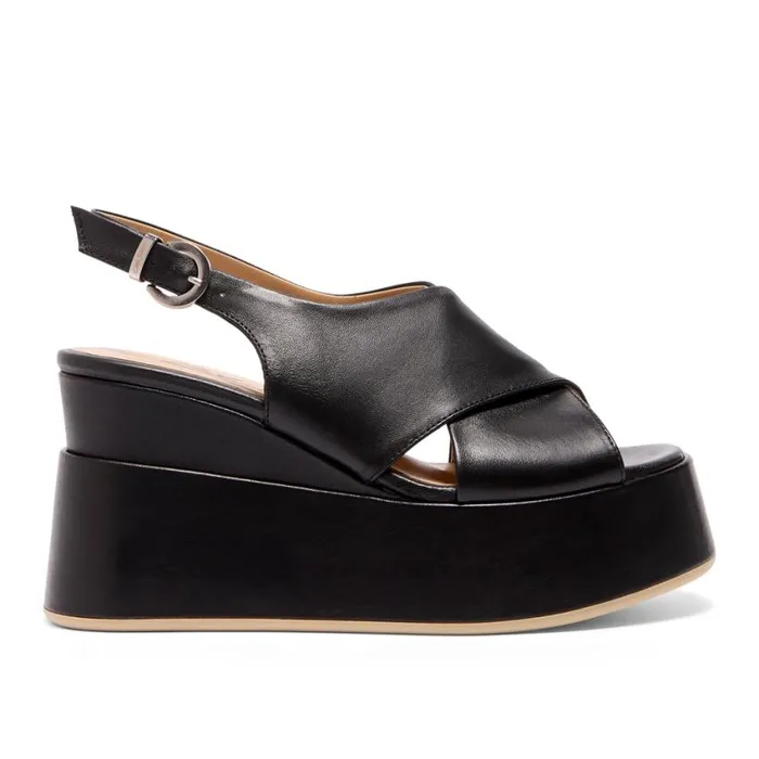 Carl Scarpa Glorioso Black Leather Wedge Platform Sandals Women Sandals