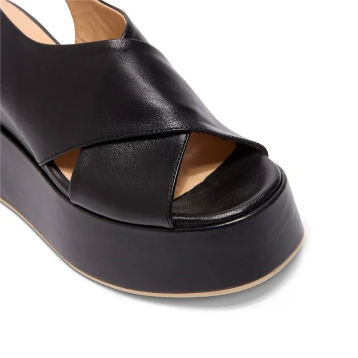 Carl Scarpa Glorioso Black Leather Wedge Platform Sandals Women Sandals