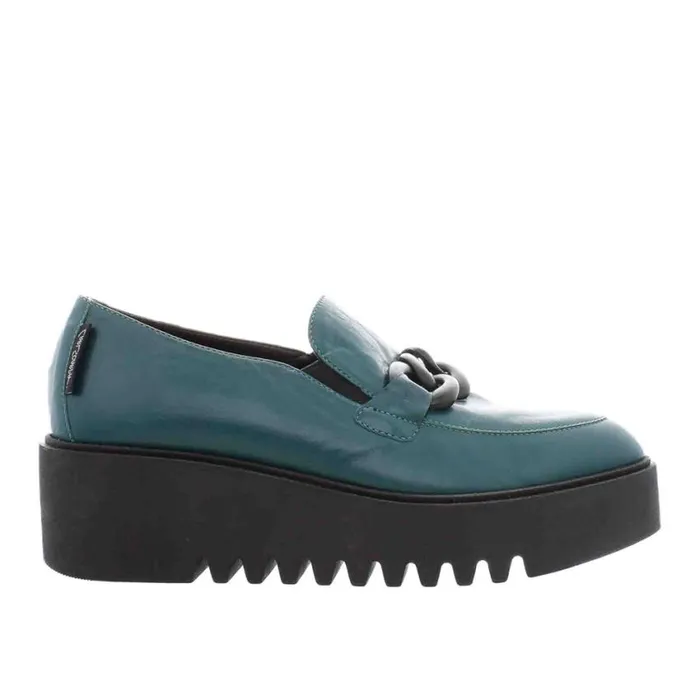 Carl Scarpa Lizi Teal Leather Chain Wedge Loafers Women Bestselling