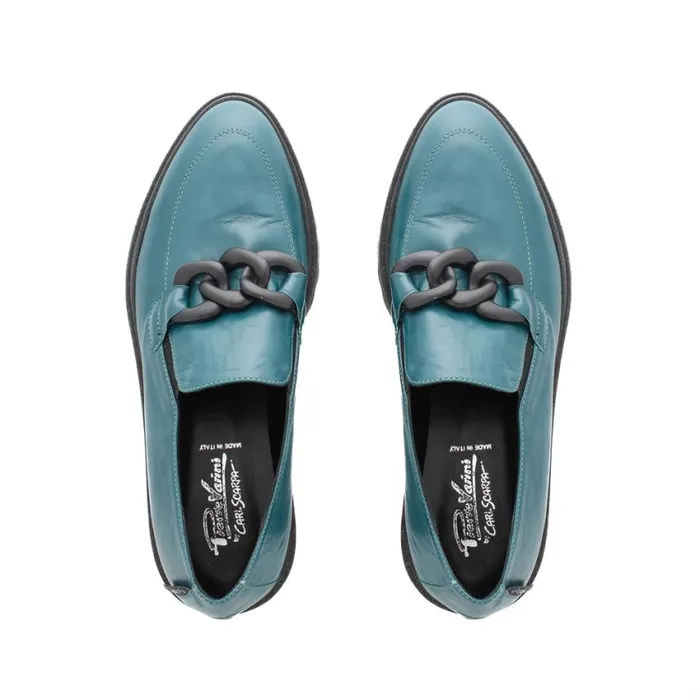Carl Scarpa Lizi Teal Leather Chain Wedge Loafers Women Bestselling