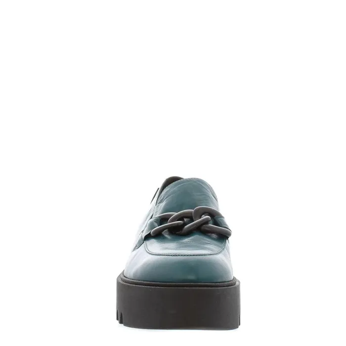 Carl Scarpa Lizi Teal Leather Chain Wedge Loafers Women Bestselling