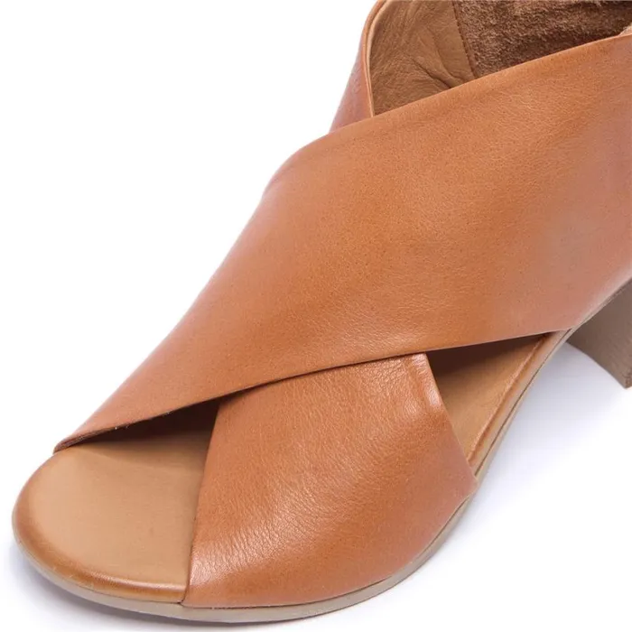 Carl Scarpa Piacere Tan Leather Crossover Sandals Women Sandals