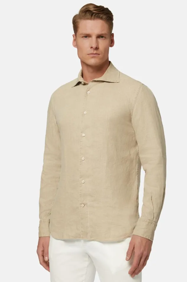 Casual Shirts Men Boggi Milano Regular Fit Beige Linen Shirt Beige Casual Shirts Men Boggi Milano Regular Fit Beige Linen Shirt Beige