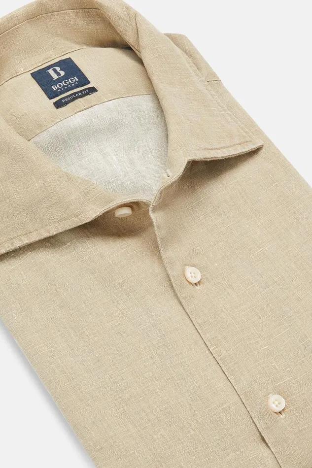 Casual Shirts Men Boggi Milano Regular Fit Beige Linen Shirt Beige Casual Shirts Men Boggi Milano Regular Fit Beige Linen Shirt Beige