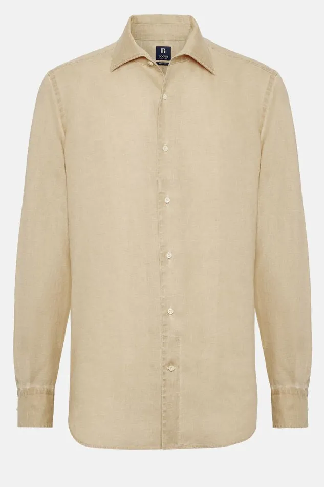 Casual Shirts Men Boggi Milano Regular Fit Beige Linen Shirt Beige Casual Shirts Men Boggi Milano Regular Fit Beige Linen Shirt Beige