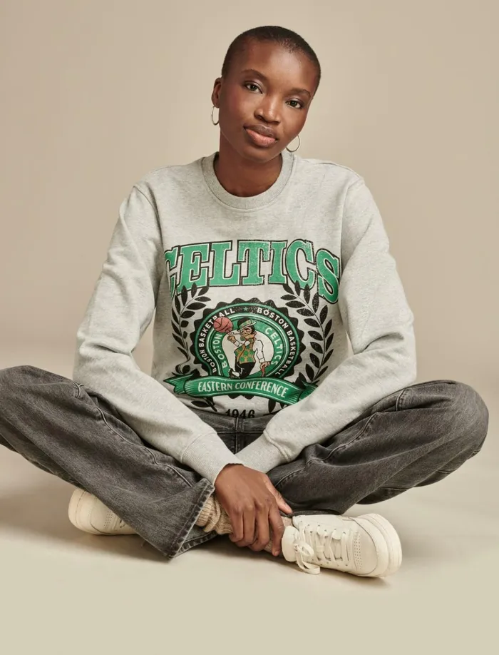 Celtics Crew Neck Sweatshirt Heather Greyyellow Women Lucky Brand Sweaters and Sweatshirts