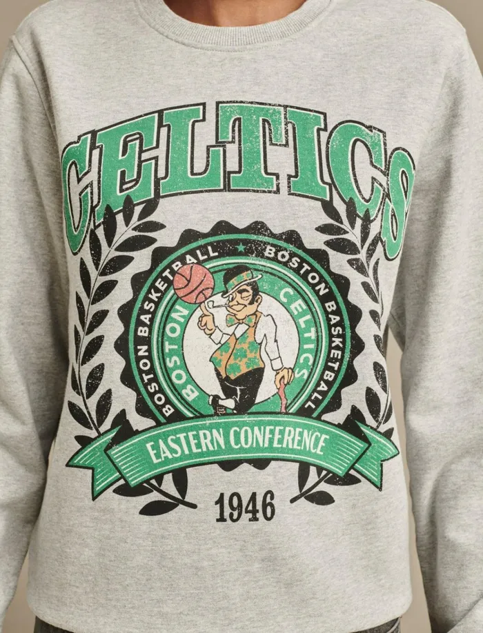 Celtics Crew Neck Sweatshirt Heather Greyyellow Women Lucky Brand Sweaters and Sweatshirts