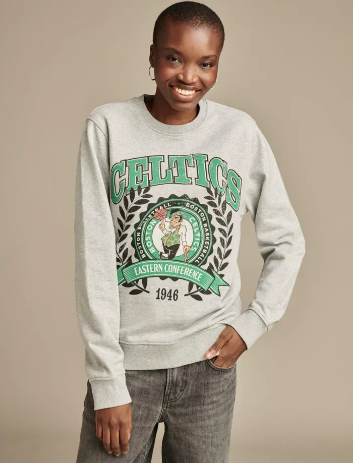 Celtics Crew Neck Sweatshirt Heather Greyyellow Women Lucky Brand Sweaters and Sweatshirts