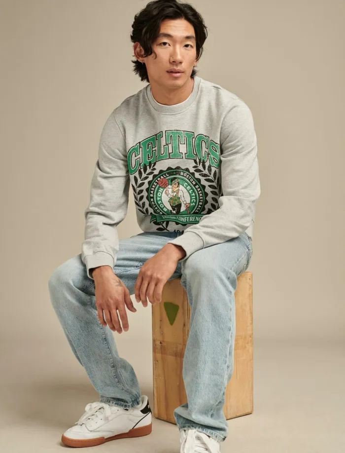 Celtics Crew Neck Sweatshirt Heather Greyyellow Women Lucky Brand Sweaters and Sweatshirts