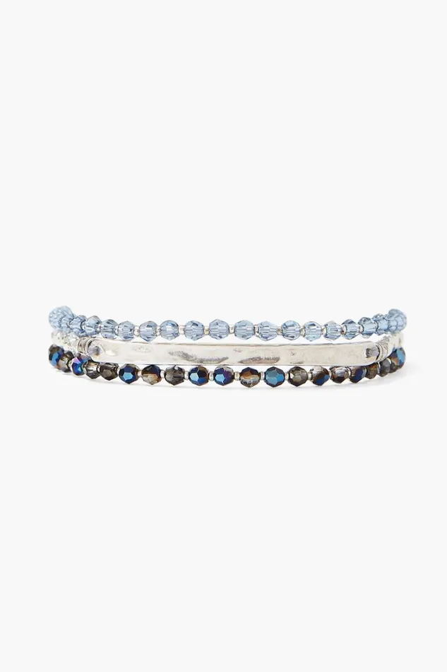 Chan Luu Bracelets Women Silver Bar Triple Naked Wrap Bracelet Blue Crystal Mix