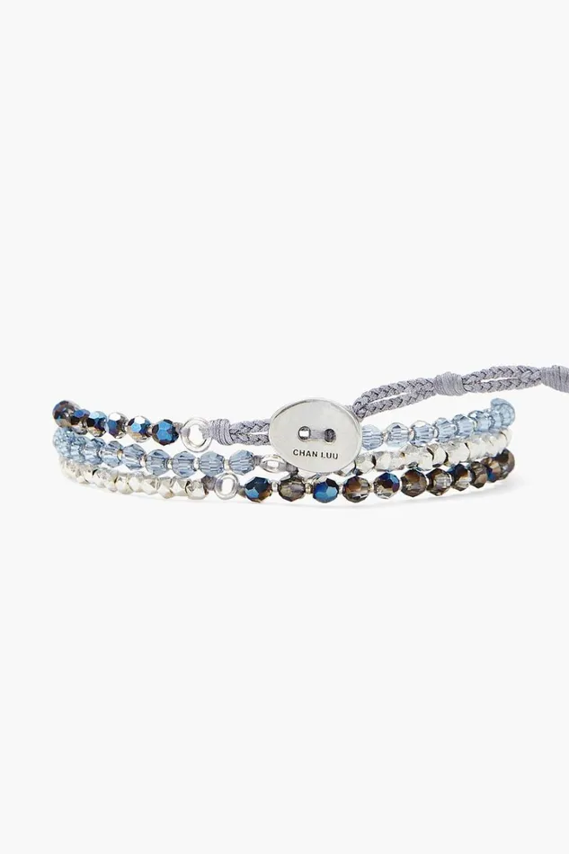 Chan Luu Bracelets Women Silver Bar Triple Naked Wrap Bracelet Blue Crystal Mix