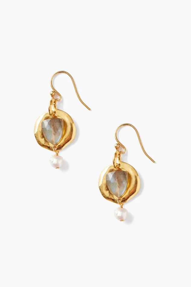 Chan Luu Earrings Women Labradorite and Pearl Ostra Earrings