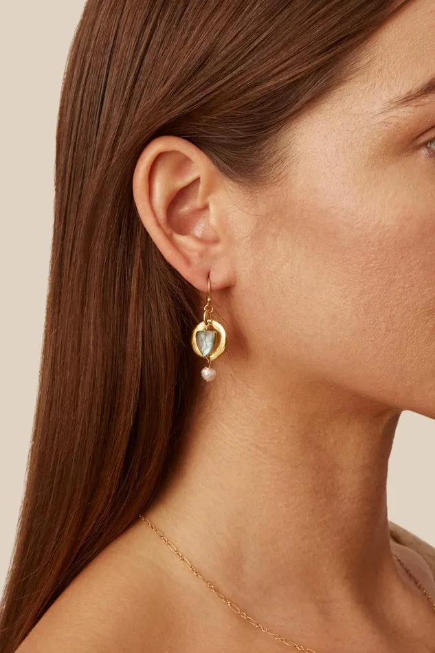 Chan Luu Earrings Women Labradorite and Pearl Ostra Earrings