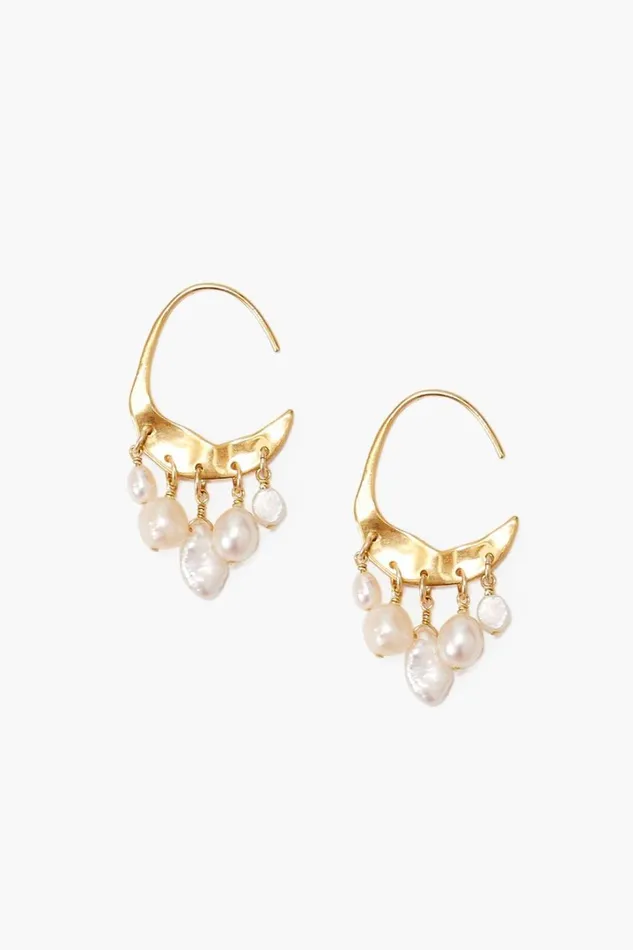 Chan Luu Earrings Women Petite Crescent White Pearl And Gold Hoop Earrings