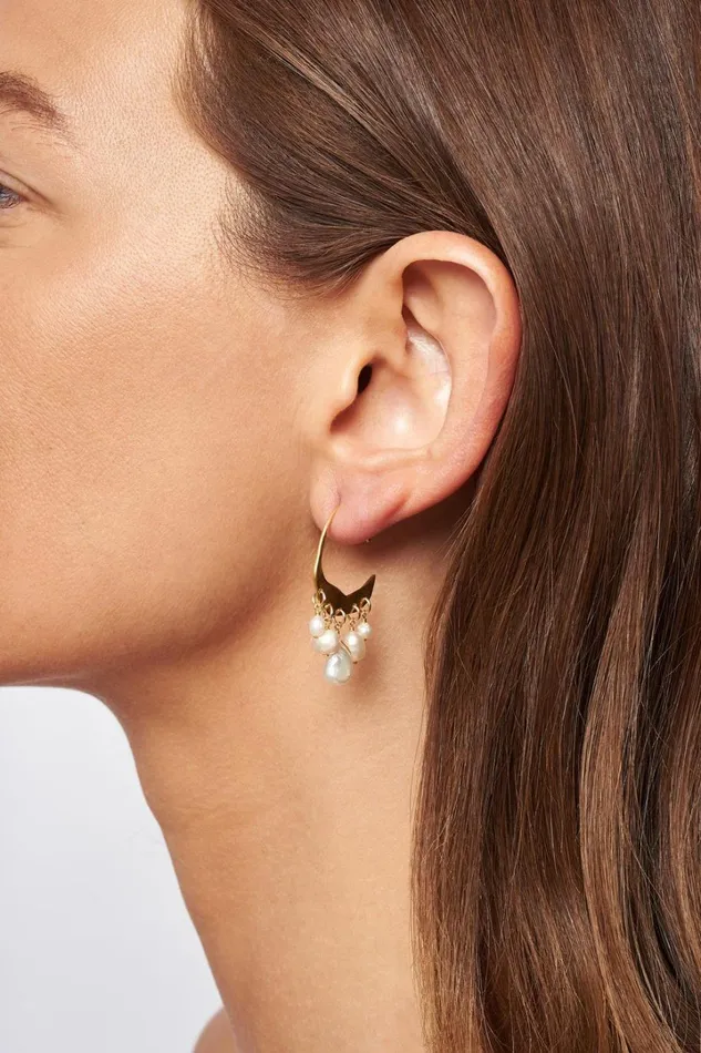 Chan Luu Earrings Women Petite Crescent White Pearl And Gold Hoop Earrings