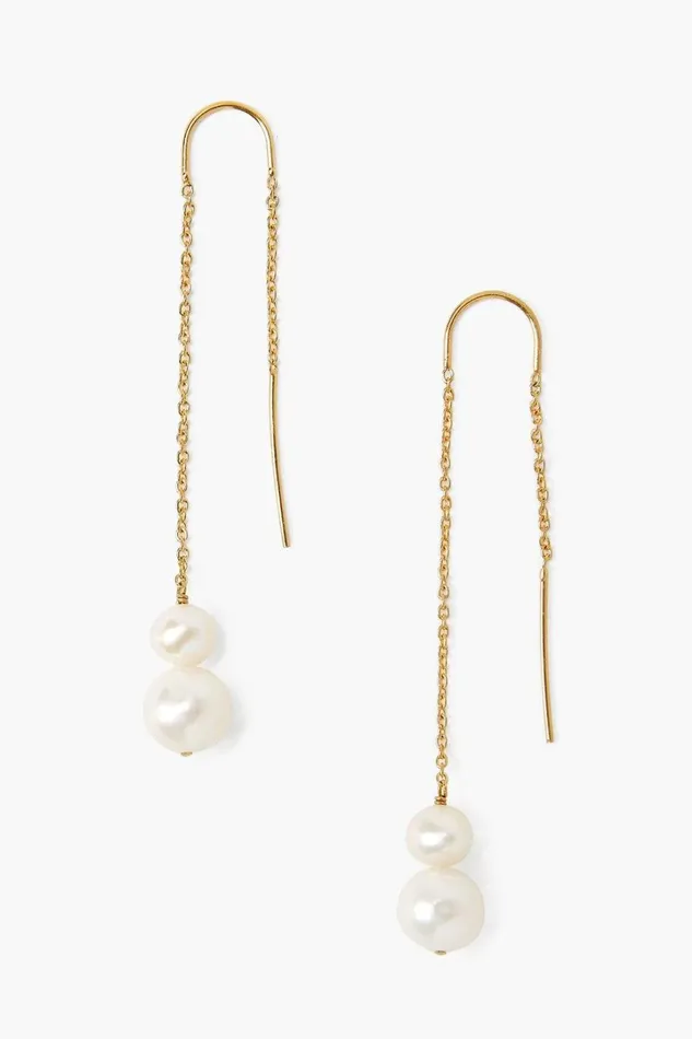 Chan Luu Earrings Women White Pearl ThreadThru Earrings