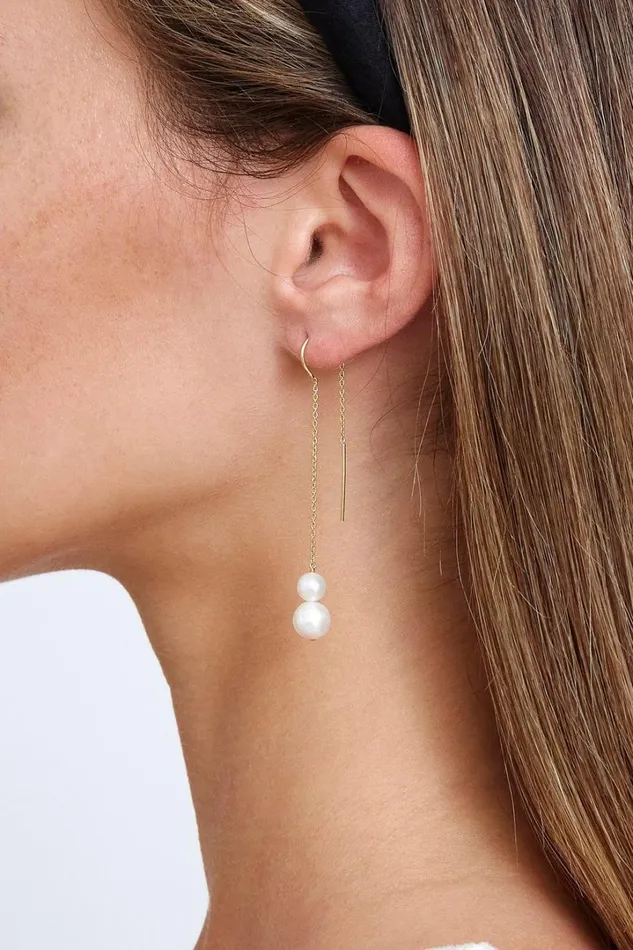 Chan Luu Earrings Women White Pearl ThreadThru Earrings