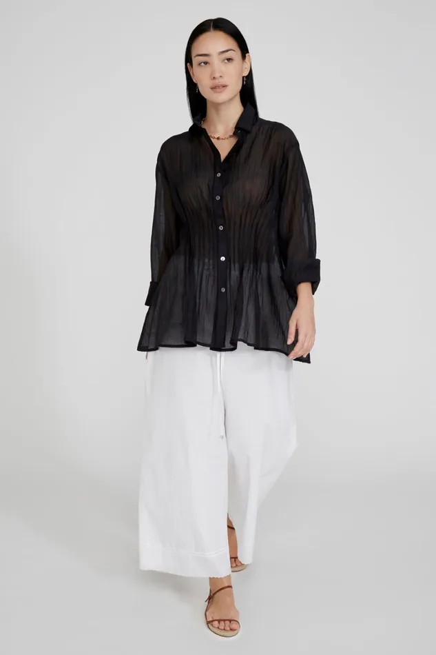 Chan Luu Tops Women Allison Pintucked Blouse Caviar