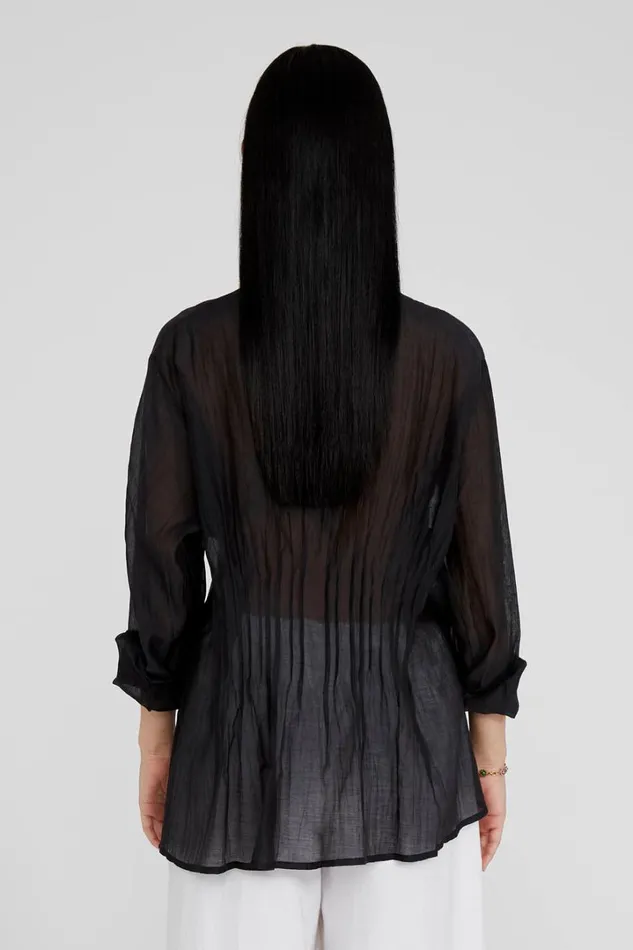 Chan Luu Tops Women Allison Pintucked Blouse Caviar