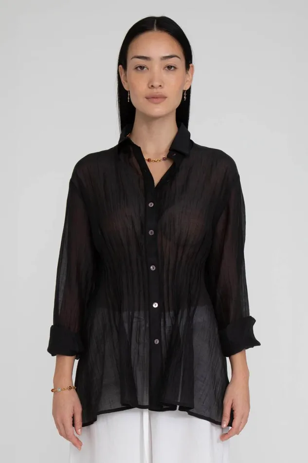 Chan Luu Tops Women Allison Pintucked Blouse Caviar