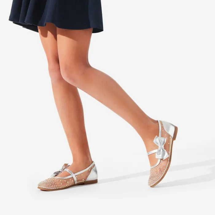 Christian Louboutin Ballerinas Kids Melodie Strass Ballerinas 8211 Mesh And Nappa Leather 8211 Silver Christian Louboutin Ballerinas Kids Melodie Strass Ballerinas 8211 Mesh And Nappa Leather 8211 Silver