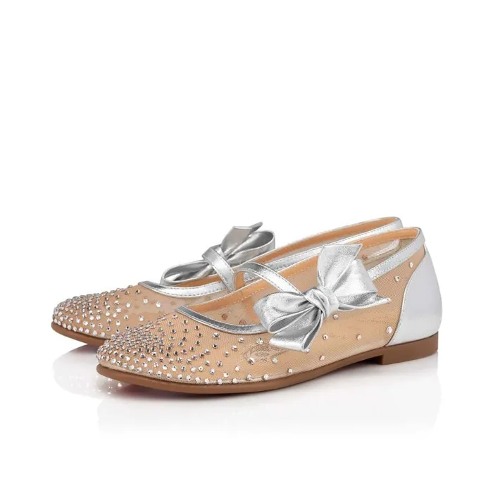 Christian Louboutin Ballerinas Kids Melodie Strass Ballerinas 8211 Mesh And Nappa Leather 8211 Silver