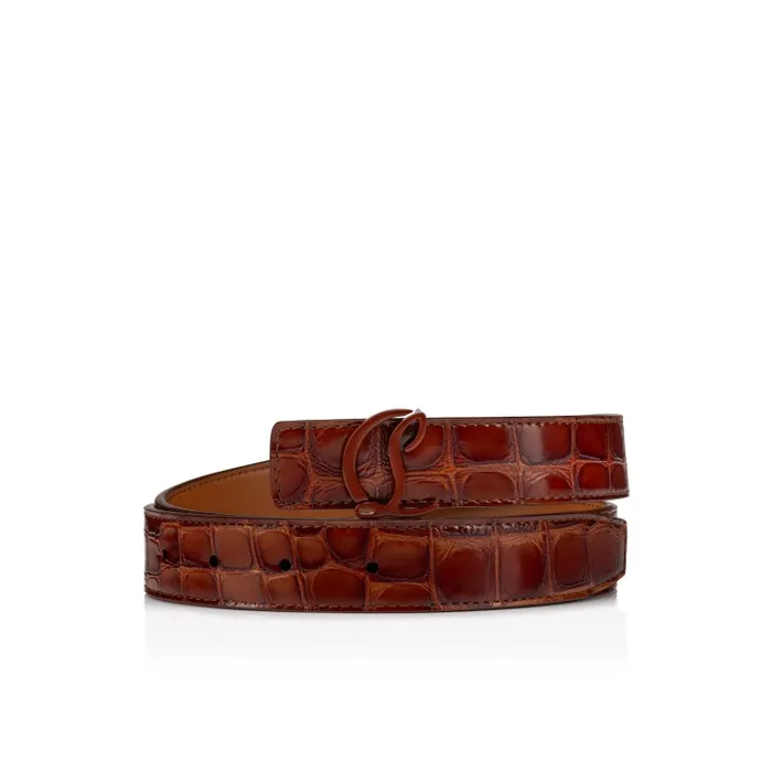 Christian Louboutin Belts Women CL Logo Belt 8211 Alligator Embossed Calf Leather 8211 Acajou