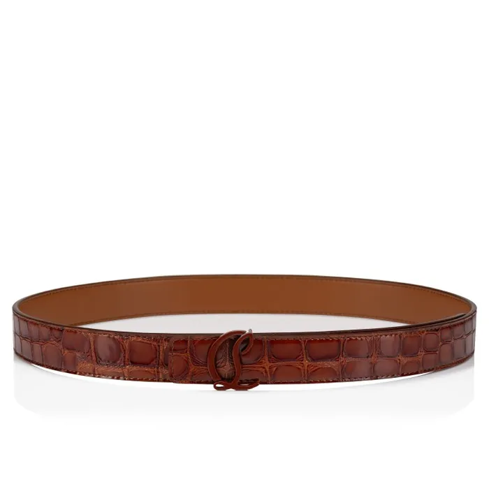 Christian Louboutin Belts Women CL Logo Belt 8211 Alligator Embossed Calf Leather 8211 Acajou