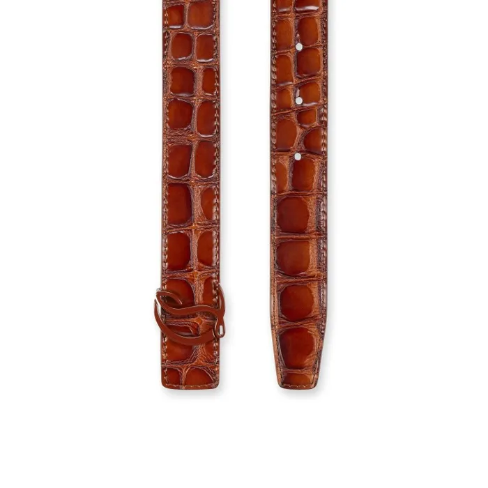 Christian Louboutin Belts Women CL Logo Belt 8211 Alligator Embossed Calf Leather 8211 Acajou