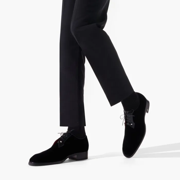 Christian Louboutin Buckles and Laceups Men Chambeliss Laceups 8211 Velvet And Patent Calf 8211 Black Christian Louboutin Buckles and Laceups Men Chambeliss Laceups 8211 Velvet And Patent Calf 8211 Black