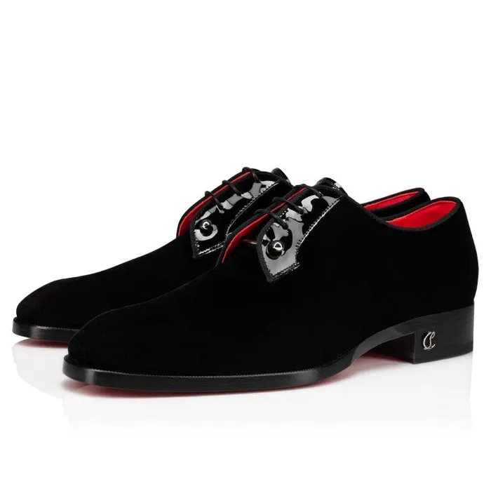 Christian Louboutin Buckles and Laceups Men Chambeliss Laceups 8211 Velvet And Patent Calf 8211 Black