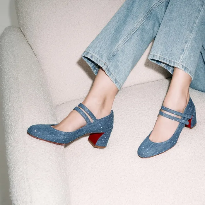 Christian Louboutin Pumps Women Miss Jane Plum Strass 55 Mm Mary Janes 8211 Denim And Strass 8211 Denim