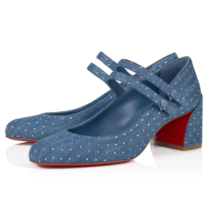 Christian Louboutin Pumps Women Miss Jane Plum Strass 55 Mm Mary Janes 8211 Denim And Strass 8211 Denim
