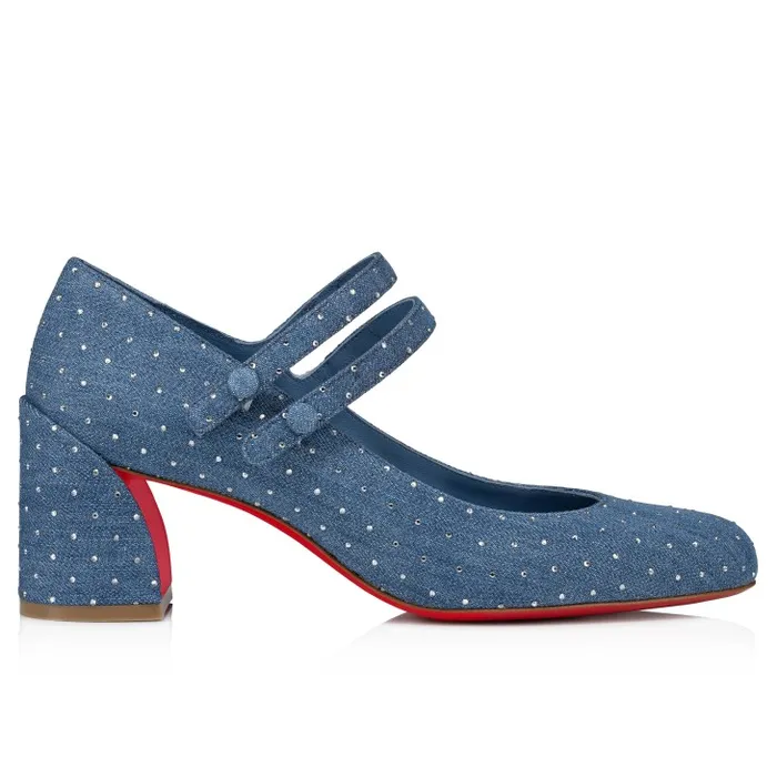 Christian Louboutin Pumps Women Miss Jane Plum Strass 55 Mm Mary Janes 8211 Denim And Strass 8211 Denim