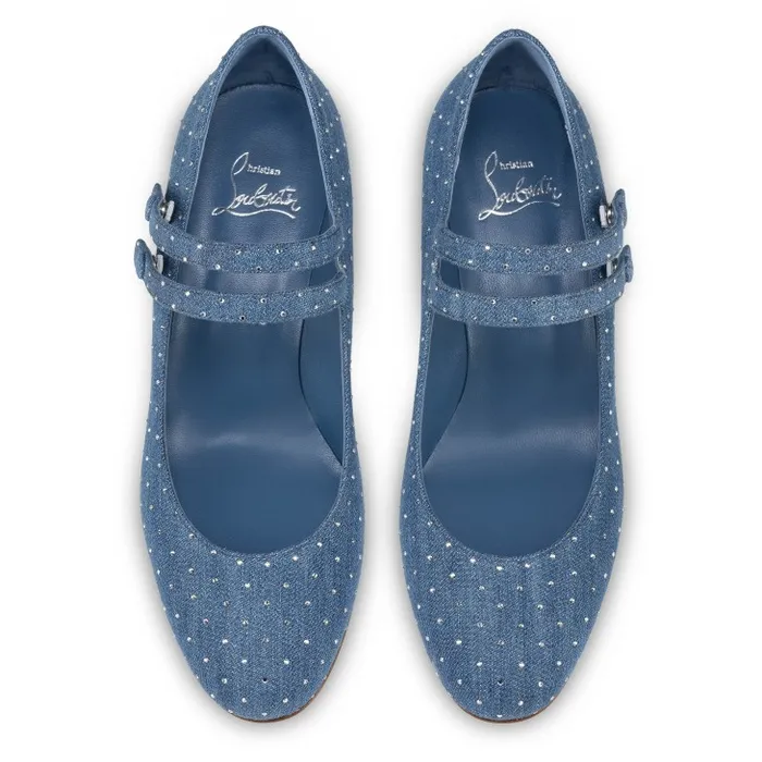 Christian Louboutin Pumps Women Miss Jane Plum Strass 55 Mm Mary Janes 8211 Denim And Strass 8211 Denim