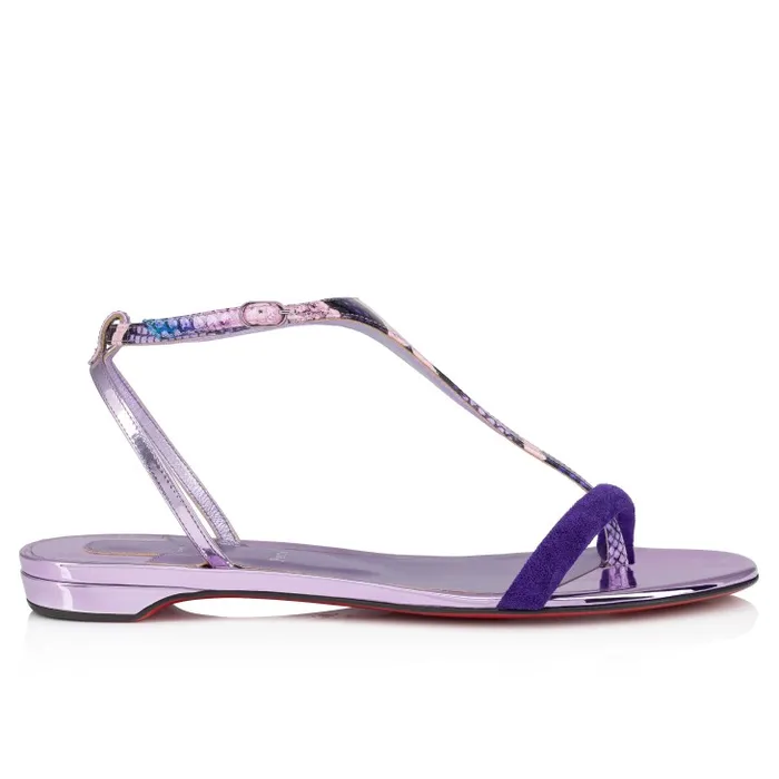 Christian Louboutin Sandals and Slides Women Athinita Strappy Sandals 8211 Veau Velours Prahina Patent Calf Leather And Specchio Leather 8211 Calipso
