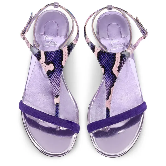 Christian Louboutin Sandals and Slides Women Athinita Strappy Sandals 8211 Veau Velours Prahina Patent Calf Leather And Specchio Leather 8211 Calipso