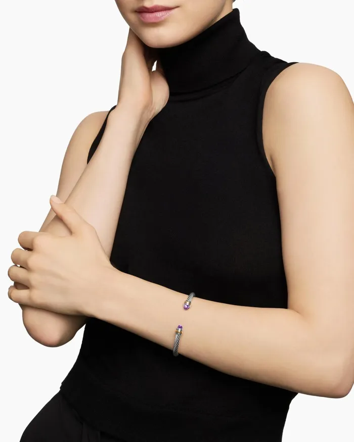 Classic Cable Bracelet In Sterling Silver With 14K Yellow Gold 5mm Women David Yurman Cuff Classic Cable Bracelet In Sterling Silver With 14K Yellow Gold 5mm Women David Yurman Cuff