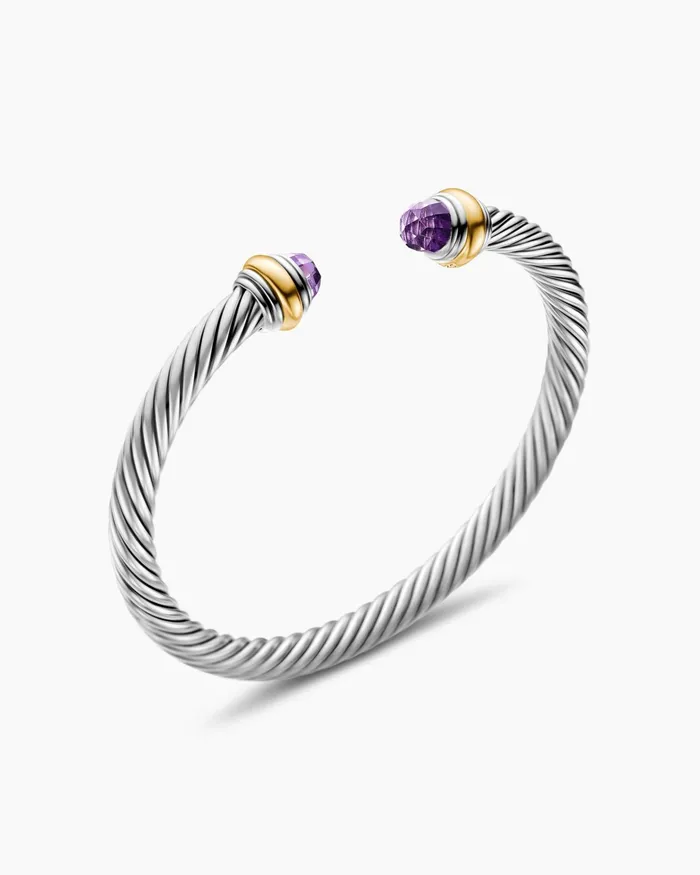 Classic Cable Bracelet In Sterling Silver With 14K Yellow Gold 5mm Women David Yurman Cuff Classic Cable Bracelet In Sterling Silver With 14K Yellow Gold 5mm Women David Yurman Cuff