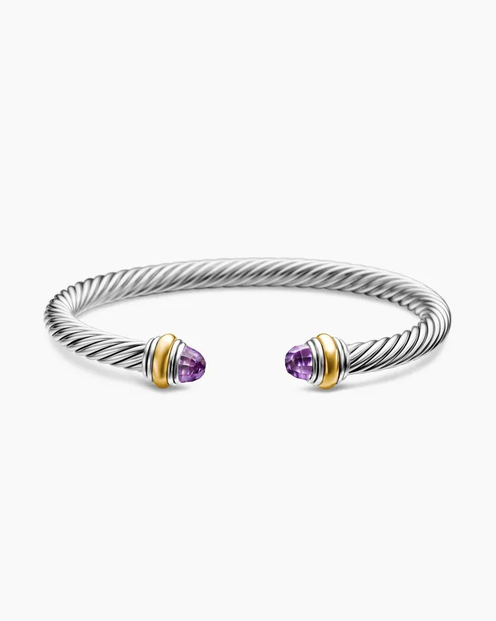 Classic Cable Bracelet In Sterling Silver With 14K Yellow Gold 5mm Women David Yurman Cuff Classic Cable Bracelet In Sterling Silver With 14K Yellow Gold 5mm Women David Yurman Cuff