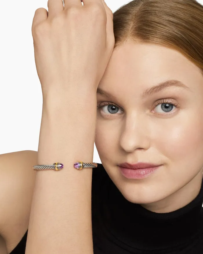 Classic Cable Bracelet In Sterling Silver With 14K Yellow Gold 5mm Women David Yurman Cuff Classic Cable Bracelet In Sterling Silver With 14K Yellow Gold 5mm Women David Yurman Cuff