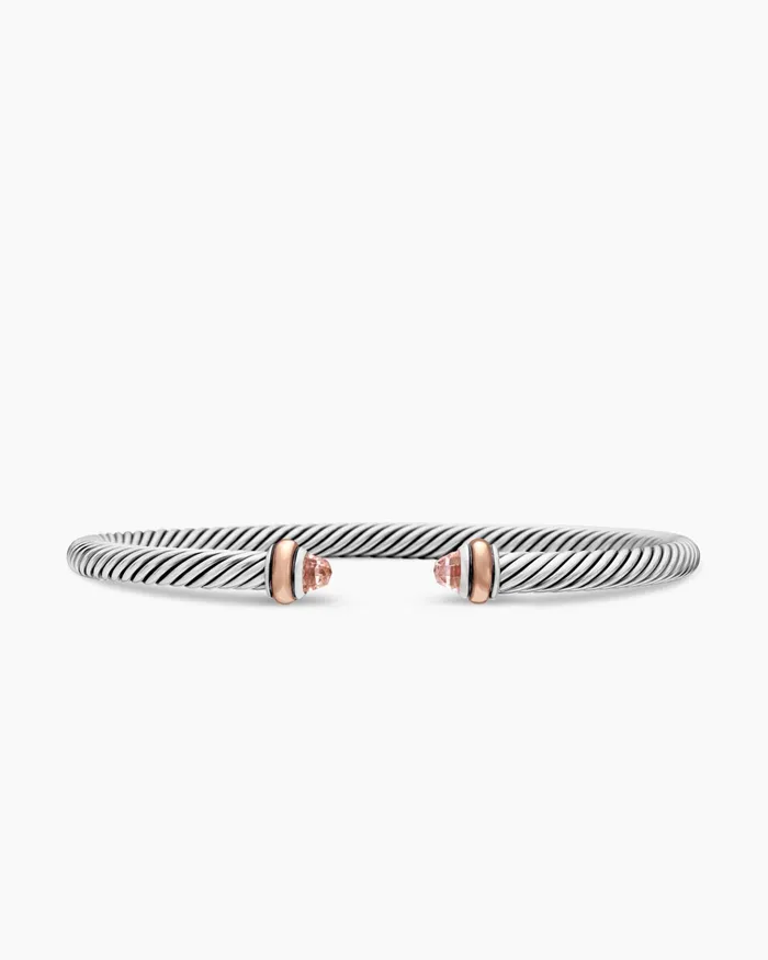 Classic Cable Bracelet In Sterling Silver With 18K Rose Gold 4mm Women David Yurman Cuff Classic Cable Bracelet In Sterling Silver With 18K Rose Gold 4mm Women David Yurman Cuff