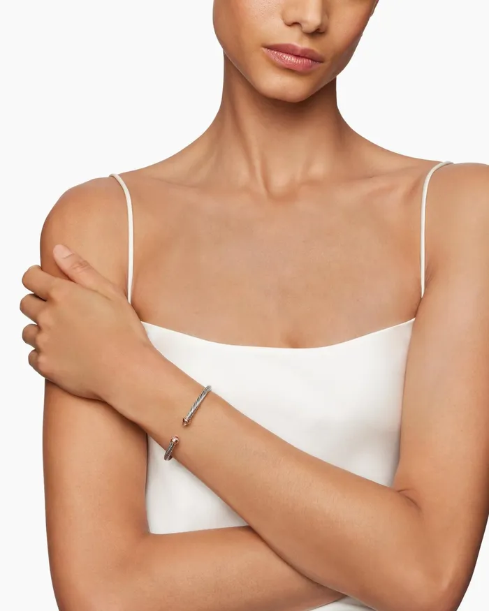 Classic Cable Bracelet In Sterling Silver With 18K Rose Gold 4mm Women David Yurman Cuff Classic Cable Bracelet In Sterling Silver With 18K Rose Gold 4mm Women David Yurman Cuff