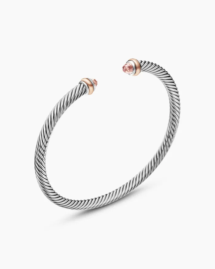 Classic Cable Bracelet In Sterling Silver With 18K Rose Gold 4mm Women David Yurman Cuff Classic Cable Bracelet In Sterling Silver With 18K Rose Gold 4mm Women David Yurman Cuff