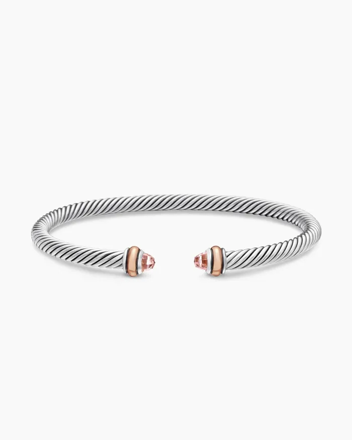 Classic Cable Bracelet In Sterling Silver With 18K Rose Gold 4mm Women David Yurman Cuff Classic Cable Bracelet In Sterling Silver With 18K Rose Gold 4mm Women David Yurman Cuff