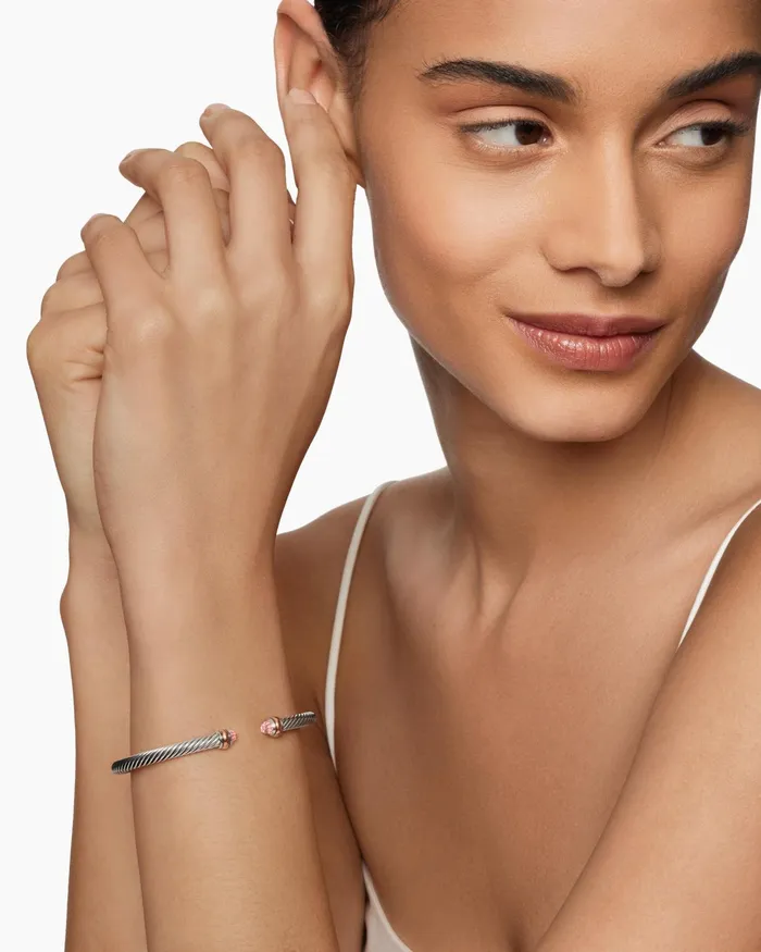 Classic Cable Bracelet In Sterling Silver With 18K Rose Gold 4mm Women David Yurman Cuff Classic Cable Bracelet In Sterling Silver With 18K Rose Gold 4mm Women David Yurman Cuff