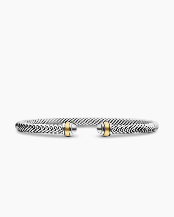 Classic Cable Bracelet In Sterling Silver With 18K Yellow Gold 4mm Women David Yurman Cuff Classic Cable Bracelet In Sterling Silver With 18K Yellow Gold 4mm Women David Yurman Cuff